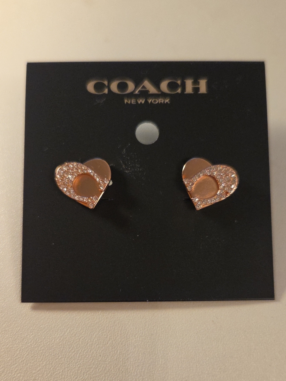 Coach Rose-Tone Heart Pavé Stud Earrings